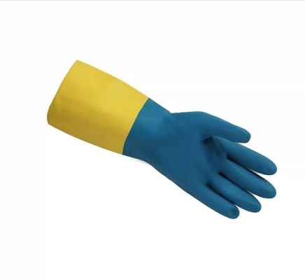 De tweekleurige Industriële Troep Gevoerde van het Neopreenhandschoenen van Huishoudenhandschoenen Chemische Weerstand