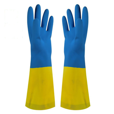 De tweekleurige Industriële Troep Gevoerde van het Neopreenhandschoenen van Huishoudenhandschoenen Chemische Weerstand