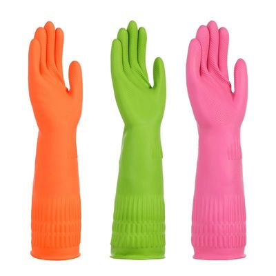 Waterdichte Latex Vrije Dishwashing Handschoenen 38CM Troep Gevoerde Huishoudenhandschoenen