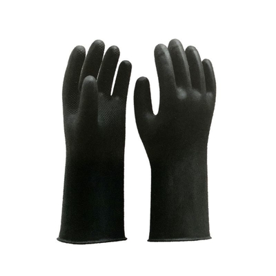 Waterdichte Zwarte Industriële Rubberhandschoenen 32 Cm die Unflocked Chemische Bestand voeren