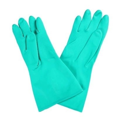 Handschoen van het huishouden de Groene Nitril voor Chemisch product die 15 Mil Flocked Lining behandelen