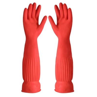 Handschoenen van het huishouden de Troep Gevoerde Latex 450mm Buitengewoon lange Dishwashing Handschoenen
