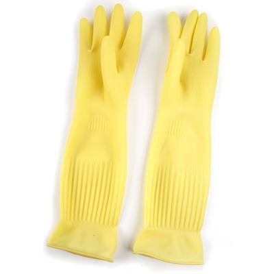 Het Latexhandschoenen van het keuken Buitengewoon lange Manchet 45CM Gele Troep Gevoerde Handschoenen