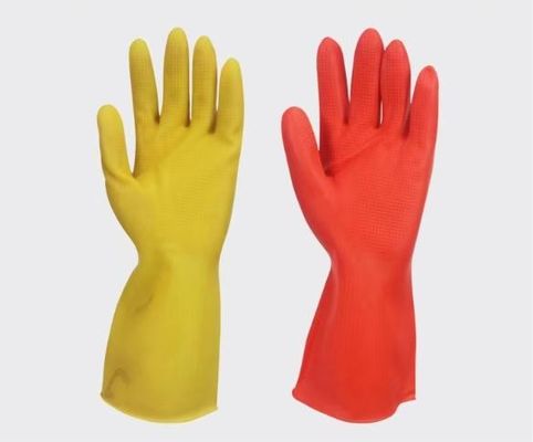 30 cm lengte latex huishoudelijk handschoen chemisch en doorboordingsbestand geel rood oranje geschikt voor verschillende huishoudelijke taken