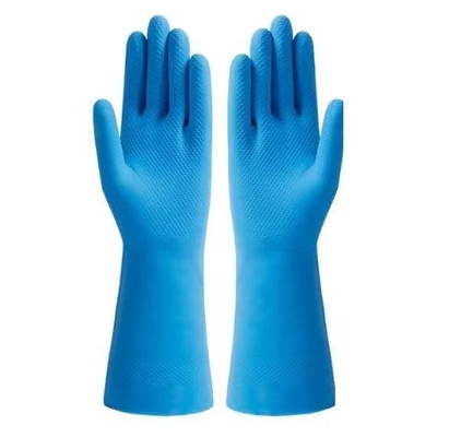 Het geopende Voerende Natuurlijke Huishouden die van de Latexhandschoen Blauwe Latexhandschoen dik maken