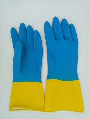 Het blauwe Gele Huis van de Latex Industriële Tweekleurige Handschoen kwam Chemische Weerstand bijeen