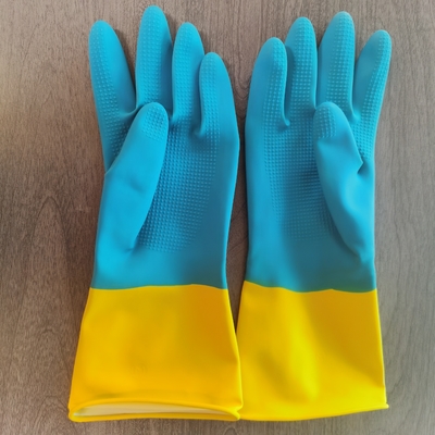 Industriële Tweekleurige Handschoen 32CM van het keukenlatex Latexdishwashing Handschoenen