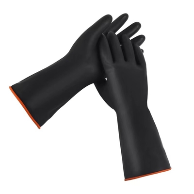De chemische Op zwaar werk berekende Bijeengekomen Voering van Weerstands Industriële Rubberhandschoenen