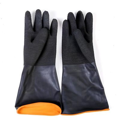 Slip Zwarte Industriële Rubberhandschoenen Antislip 45Cm Troep Gevoerde Handschoenen
