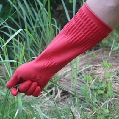 Lateks flocked huishoudelijke handschoenen met textuur palmen en vingers