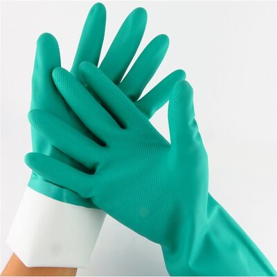 Textuurde vingertoppen Groene nitrilhandschoen 33 cm Lengte 15 tot 18 mil Dikte Zware handschoenen geschikt voor laboratoriumwerk