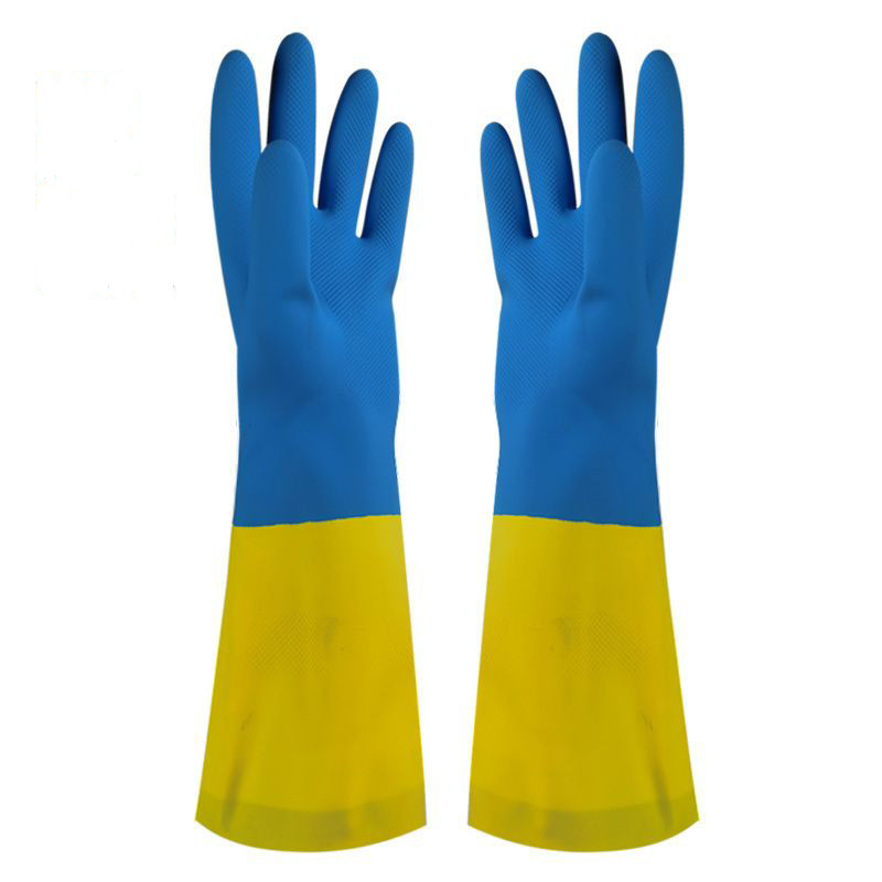 De tweekleurige Industriële Troep Gevoerde van het Neopreenhandschoenen van Huishoudenhandschoenen Chemische Weerstand