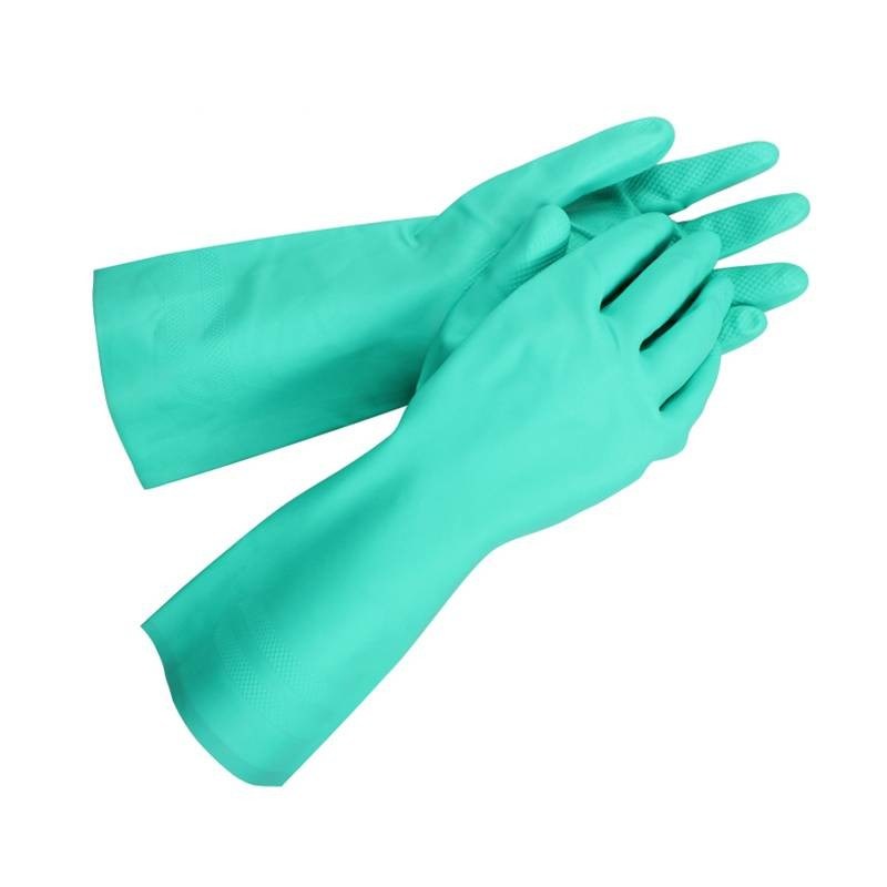 Getextureerde vingertoppen Groene nitrilhandschoen Industriële werken Zware beschermende handschoenen Chemisch bestendige veiligheidshandschoenen