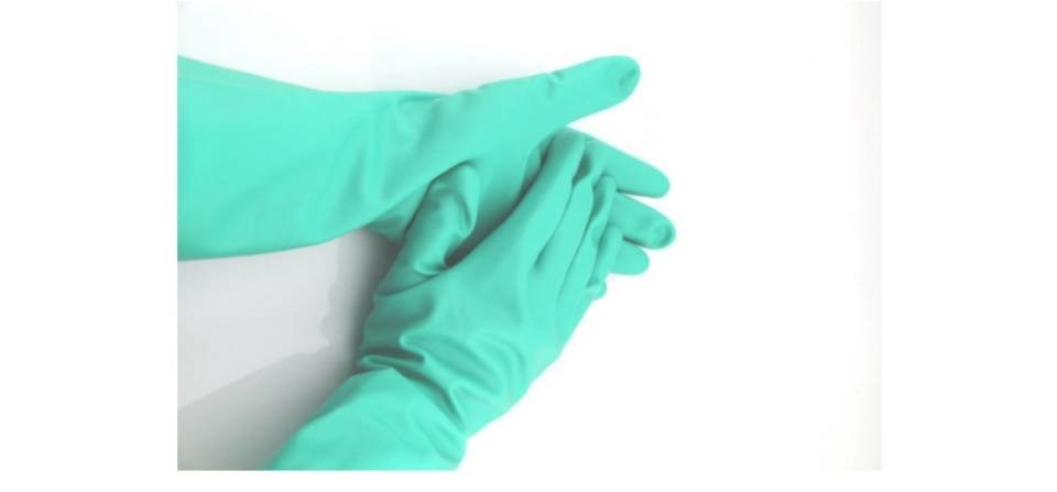 Ambidextrous Green Nitrile Glove Non Beaded Cuff in Green Blue White Colors Providing Protection for Various Industries