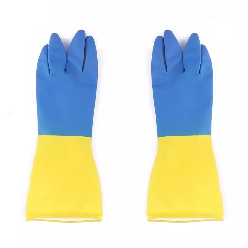 De tweekleurige Chemische Bestand van de de Tuinschotel van Latexhandschoenen van het de Waslatex Chemische Handschoenen