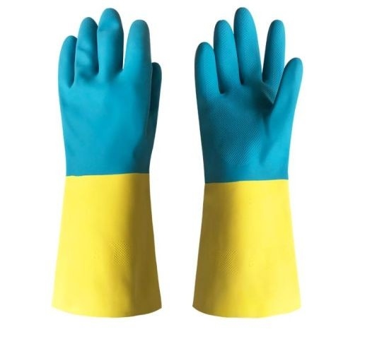 Blauwe Gele Industriële het Gebruiks Chemische Bestand van de Neopreen Tweekleurige Industriële Handschoen