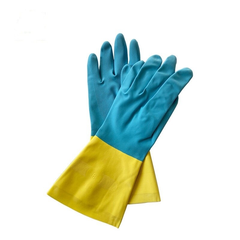 Sneed het Tweekleurige de Industriële Handschoen Blauwe Gele Chemische product van het antilekkageneopreen Bestand
