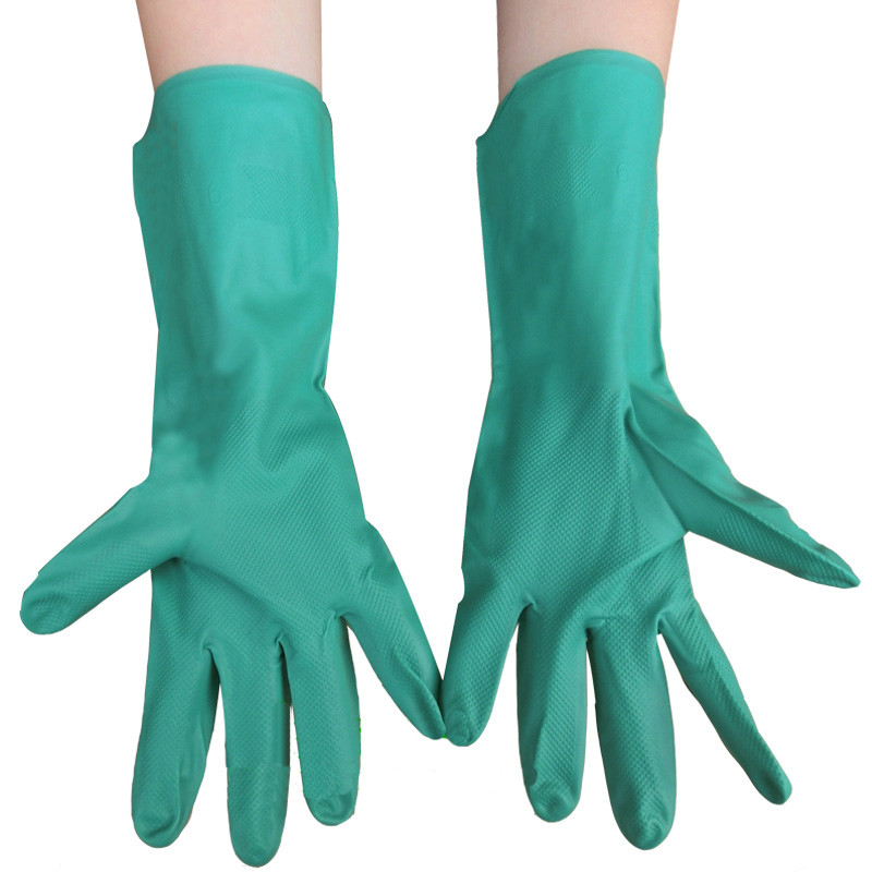 Groene nitrilhandschoenen 15 Mil Perlenmanschet Textuurde vingertoppen Ambidextre voor huishoudelijk industrieel gebruik